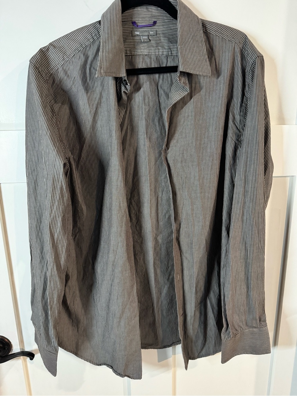 Vintage GAP Gray and White Pinstriped Shirt with Purple Hanger Loop